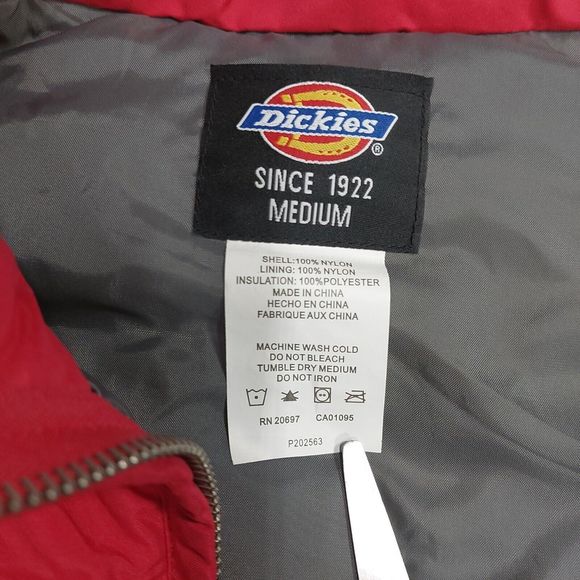 Dickies Women's Puffer Vest Jacket Red Winter Collar Pockets Size Medium - Picture 5 of 8